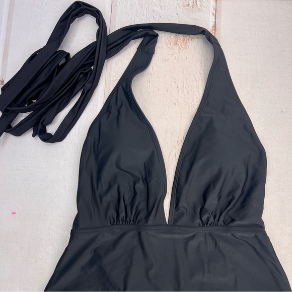 NWT Women's Deep V Neck Crisscross Back Self Tie One-piece Swimsuit SIZE LARGE - Picture 10 of 17